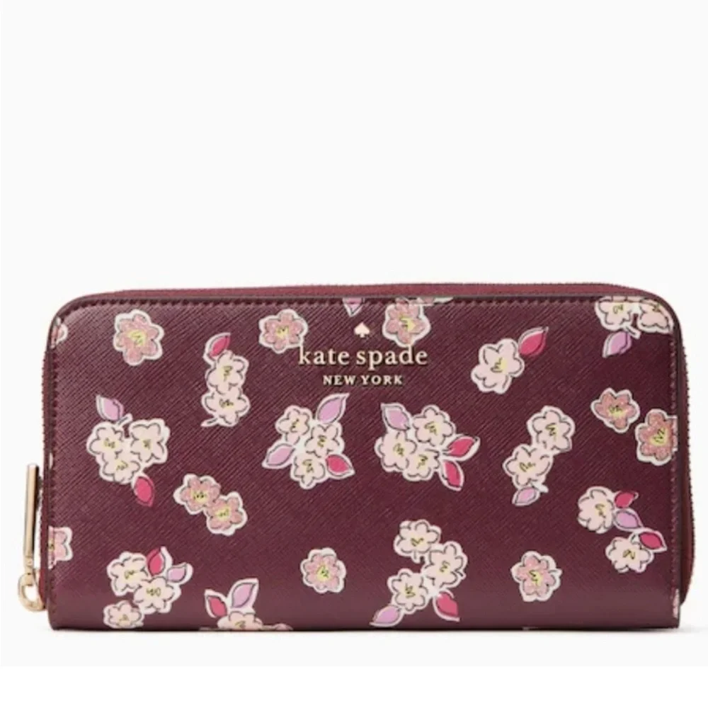 Kate Spade Tinsel Boxed Large Continental Wallet wish Glitter Flowers